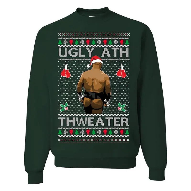Ugly Ath Merry Chrithmith Sweatshirt, Butt Viral Ugly Ass Boxing Fight Meme Men Women Funny Ugly Christmas Sweater Cotton Menswear
