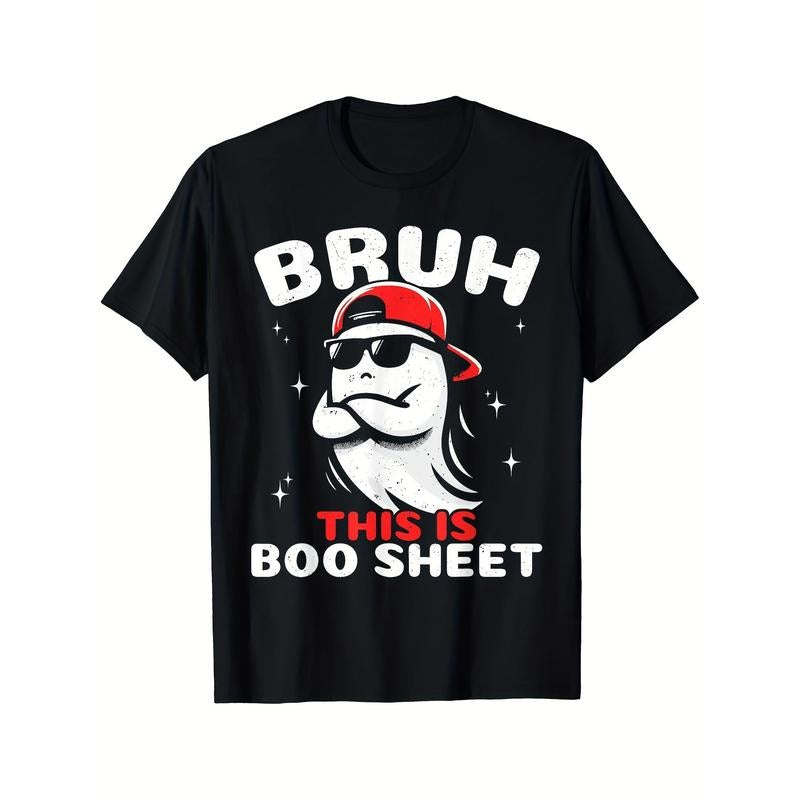 Unbeatable Boo Sheet Graphic: Retro Halloween Funny Printed T-shirt, Soft, Breathable, Comfortable, Black Men's Casual Short Sleeve, 220g, Daily Wear for All Seasons made in usa