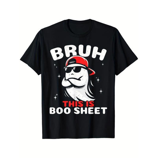 Unbeatable Boo Sheet Graphic: Retro Halloween Funny Printed T-shirt, Soft, Breathable, Comfortable, Black Men's Casual Short Sleeve, 220g, Daily Wear for All Seasons made in usa