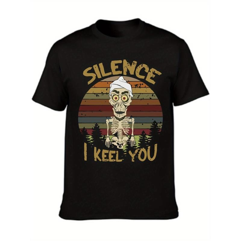 Unique Silence I Keel You Graphic Print Black Crew Neck T-Shirt for Men - Comfortable Casual Wear with Short Sleeves and Round Collar - Humorous Slogan Tee for Everyday Fashion  made in usa