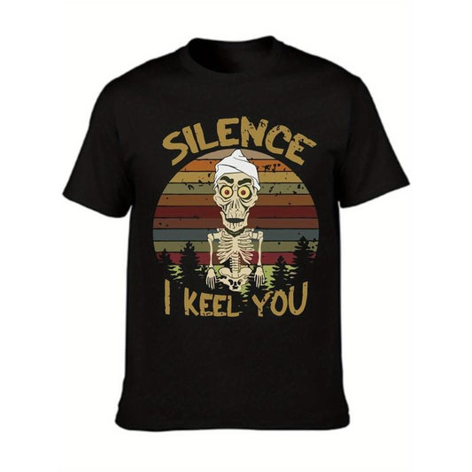 Unique Silence I Keel You Graphic Print Black Crew Neck T-Shirt for Men - Comfortable Casual Wear with Short Sleeves and Round Collar - Humorous Slogan Tee for Everyday Fashion  made in usa