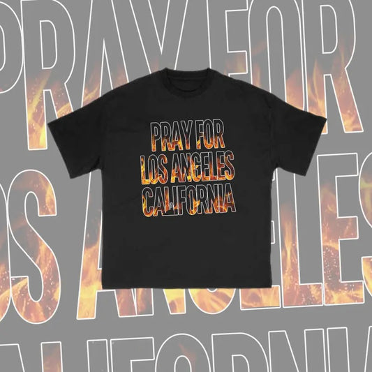 Unisex 100% Cotton Pray For Los Angeles California Print T-shirt vintage  tees cowboys  outfits  men Crewneck Menswear