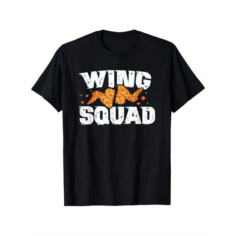 Unisex Chicken Wing Squad T-Shirt, 100% Cotton, Casual Crew Neck, Slight Stretch, All-Season Knit Fabric, Regular Fit, with Printed Buffalo Wings Design, for Men and Women, Fast Food Enthusiasts made in usa