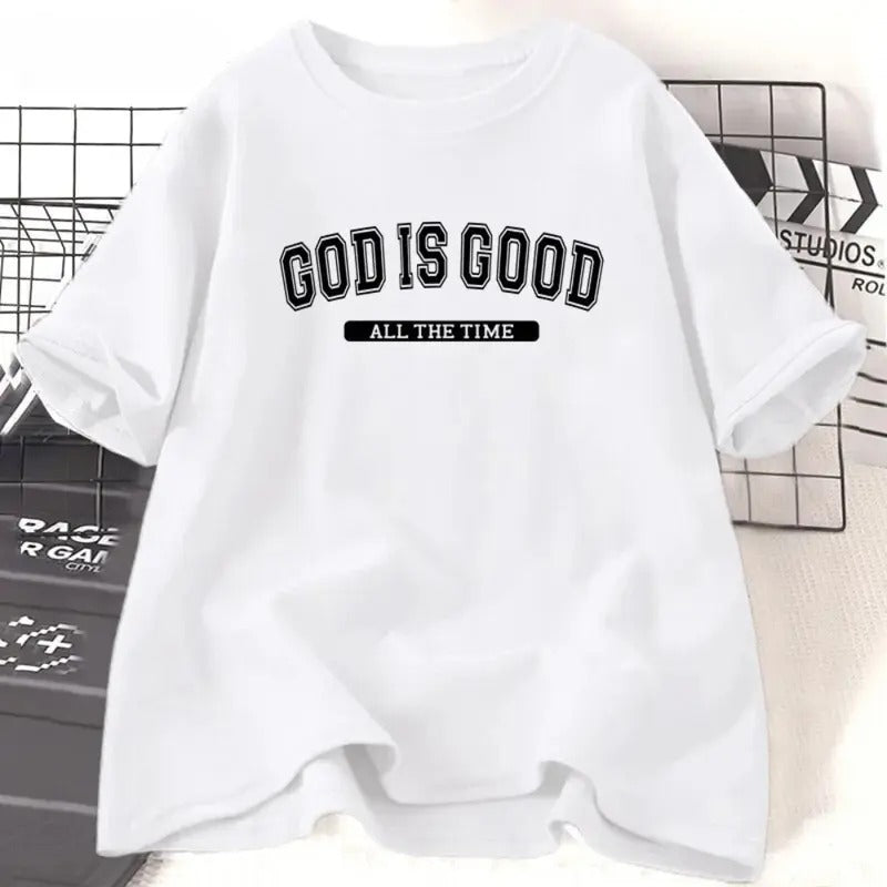 Unisex Christian Cotton Short Sleeve T-Shirt, God Is Good T-Shirt, Retro Santa Claus Letter Printed Clothes, Jesus Tops...