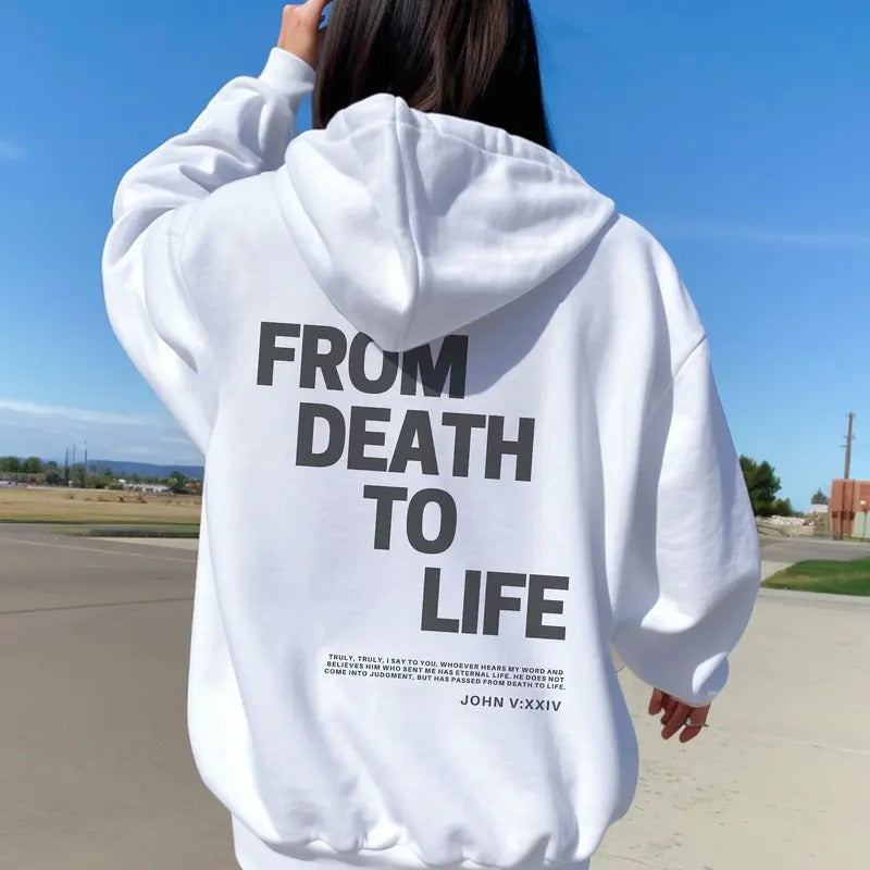 Unisex Christian Hoodie, John 5:24 Bible Verse Hoodie, Christian Merch, Christian Streetwear, Jesus Hoodie Apparel, Faith...