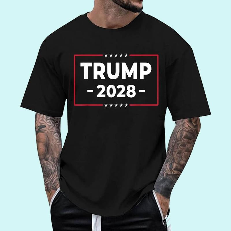 [Unisex Cotton] Donald Trump 2028 President American Flag Pro Trump Vintage T-Shirt , Short Sleeve, Top Unisex Hoodie,...