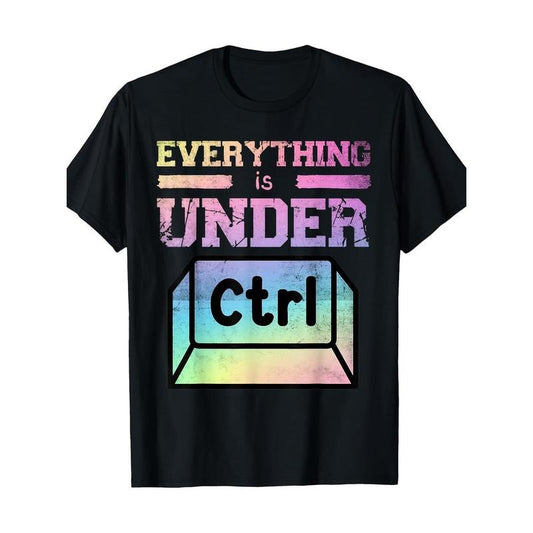 Unisex Cotton Casual T-Shirt with "Everything is Under Ctrl" Geometric Print, Round Neck, Stretch Fabric, Ideal for Sports, Yoga, Running, Training, Party - Perfect Gift for Parents, Grandparents on Thanksgiving, Birthday, Christmas Made in USA