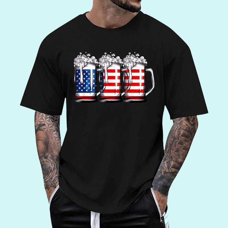 [Unisex Cotton Shirt] Beer American Flag 4th of July Men Women Merica Drinking USA T-Shirt Hoodie, Sweatshirt | DripVista.com