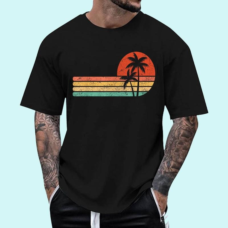 [Unisex Cotton Shirt] Retro Style Tropical Vintage sunset Beach Palm Tree T-Shirt Hoodie, Sweatshirt | DripVista.com