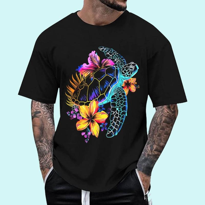 [Unisex Cotton Shirt] Sea Turtle Hawaiian Flowers Hawaii Scuba Diving Diver T-Shirt Hoodie, Sweatshirt | DripVista.com