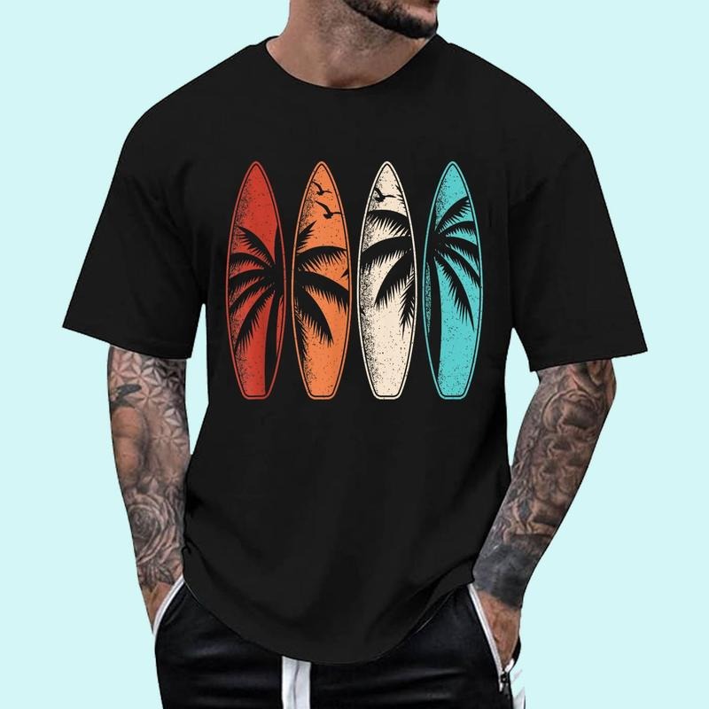 [Unisex Cotton Shirt] Tropical Hawaii Palm Tree Surfing Beach Surfboard Retro Surf T-Shirt Hoodie, Sweatshirt | DripVista.com
