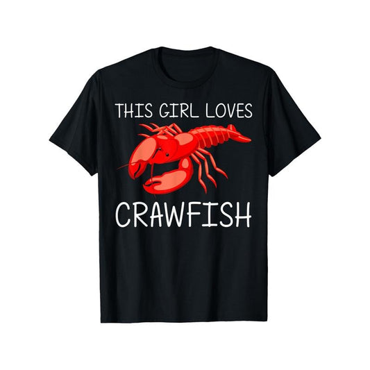 Unisex Cotton T-Shirt with Crayfish Print, Casual Crew Neck, Short Sleeve, Regular Fit, Knit Fabric, Slight Stretch, All Seasons, Seafood Enthusiasts - Sizes S-XXXL made in usa