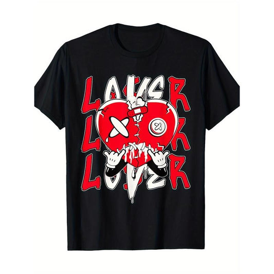 Unisex Cotton T-Shirt with Geometric Heart Design - Casual Crew Neck Short Sleeve Tee with Slight Stretch, Digital Heat Transfer, All-Season Comfort -Knit Fabric Made in USA