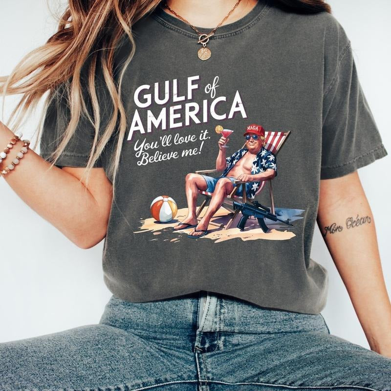 [Unisex Cotton Tee] Trump Gulf of America T-Shirt, Gulf of America Trump Tshirt, Trump Ocean Shirt, Trump Funny Tee, MAGA Shirt, Republican Tee