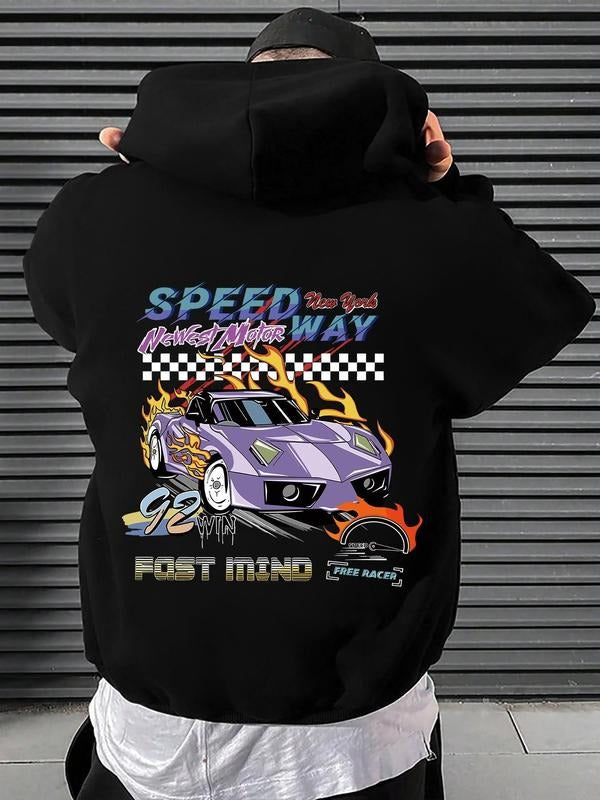 Unisex Essentials Hoodie, Men'WB shield Car & Letter Print Drop Shoulder Hoodie, Regular Fit Fashion Casual Drawstring...