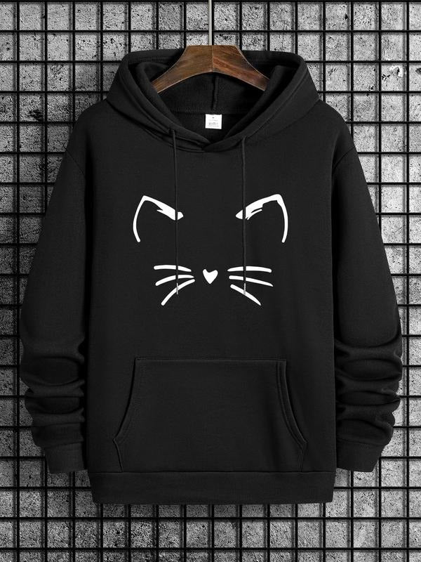 Unisex Essentials Hoodie, Men'WB shield Regular Fit Cartoon Cat Graphic Print Drawstring Hoodie, Menswear Tops, Casual...