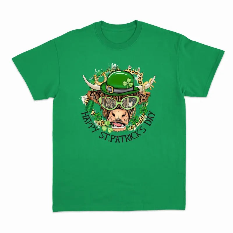 Unisex Happy St. Patrick's Day Highland Cow   T-Shirt  , Sweatshirt  and Hoodie | DripVista.com