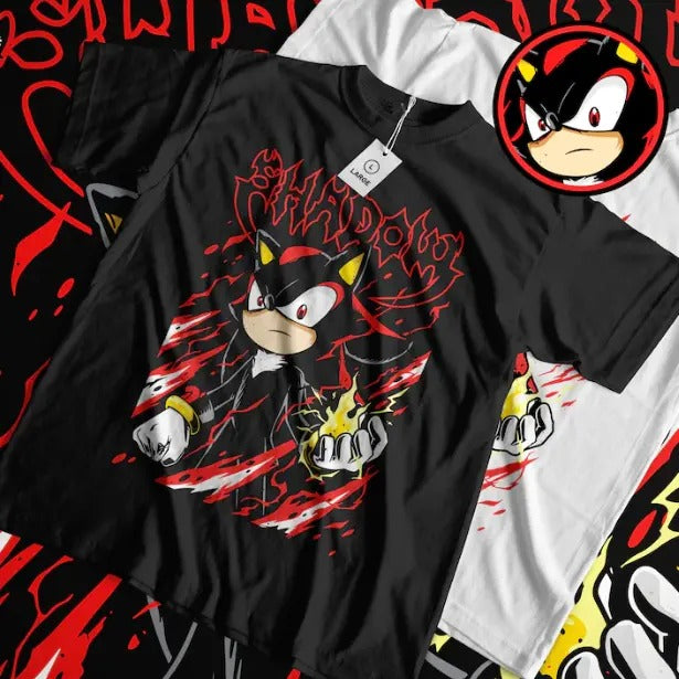 Unisex Hedgehog Shadow T-shirt - Speedster Energy, Japanese Anime Hero, Gaming Legend Apparel, Manga-Inspired Action...