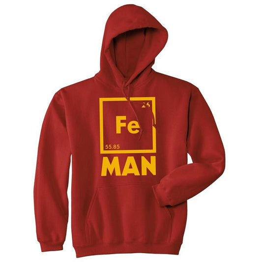 Unisex Iron Science Hoodie Funny Geeky Nerdy Graphic Periodic Table Sweatshirt Funny Hoodies Science Hoodie Funny Movie Pullover Novelty Sweatshirt Red