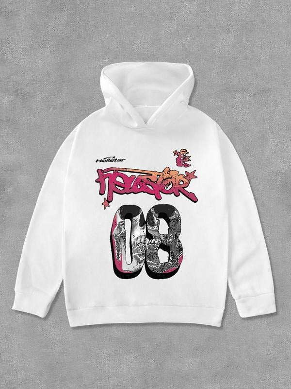 Unisex Letter & Figure Print Hoodie, Casual Comfy Regular Fit Long Sleeve Hooded Sweatshirt for Daily Wear, Women'WB...