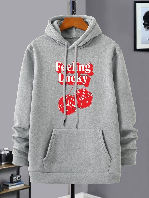 Unisex Letter Print Drawstring Pocket Hoodie, Casual Regular Fit Long Sleeve Hooded Sweatshirt for Fall & Winter, Men'WB...