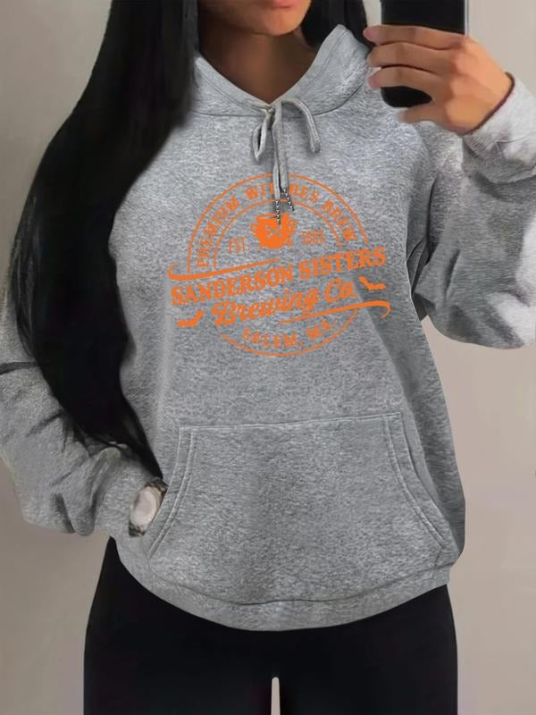 Unisex Letter Print Drop Shoulder Hoodie, Fashion Casual Drawstring Pocket Hooded Sweatshirt for Daily Holiday Outdoor...