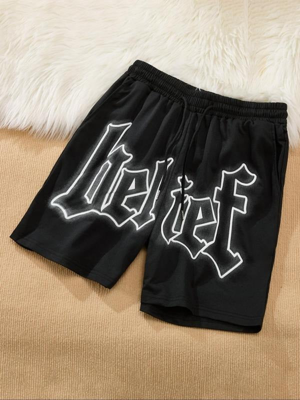 Unisex Letter Print Neon Sign Shorts, Regular Fit Casual Comfy Breathable Shorts for Summer, Unisex Bottoms for Daily...