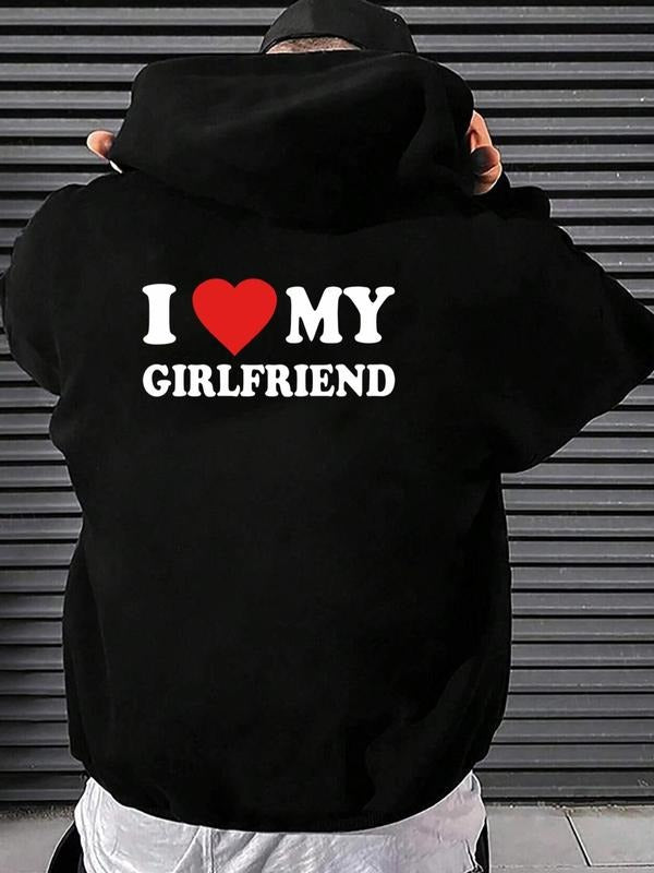 Unisex Men'WB shield "Swoosh Love My Girlfriend" Print Drawstring Hoodie, Regular Fit Casual Kangaroo Pocket Hooded...