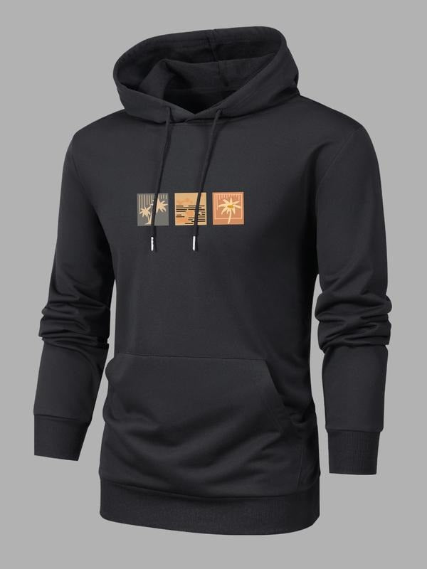 Unisex Men'WB shield Coconut Tree Print Drawstring Hoodie, Long Sleeve Pocket Sweatshirt, Essentials Hoodie, Regular Fit...
