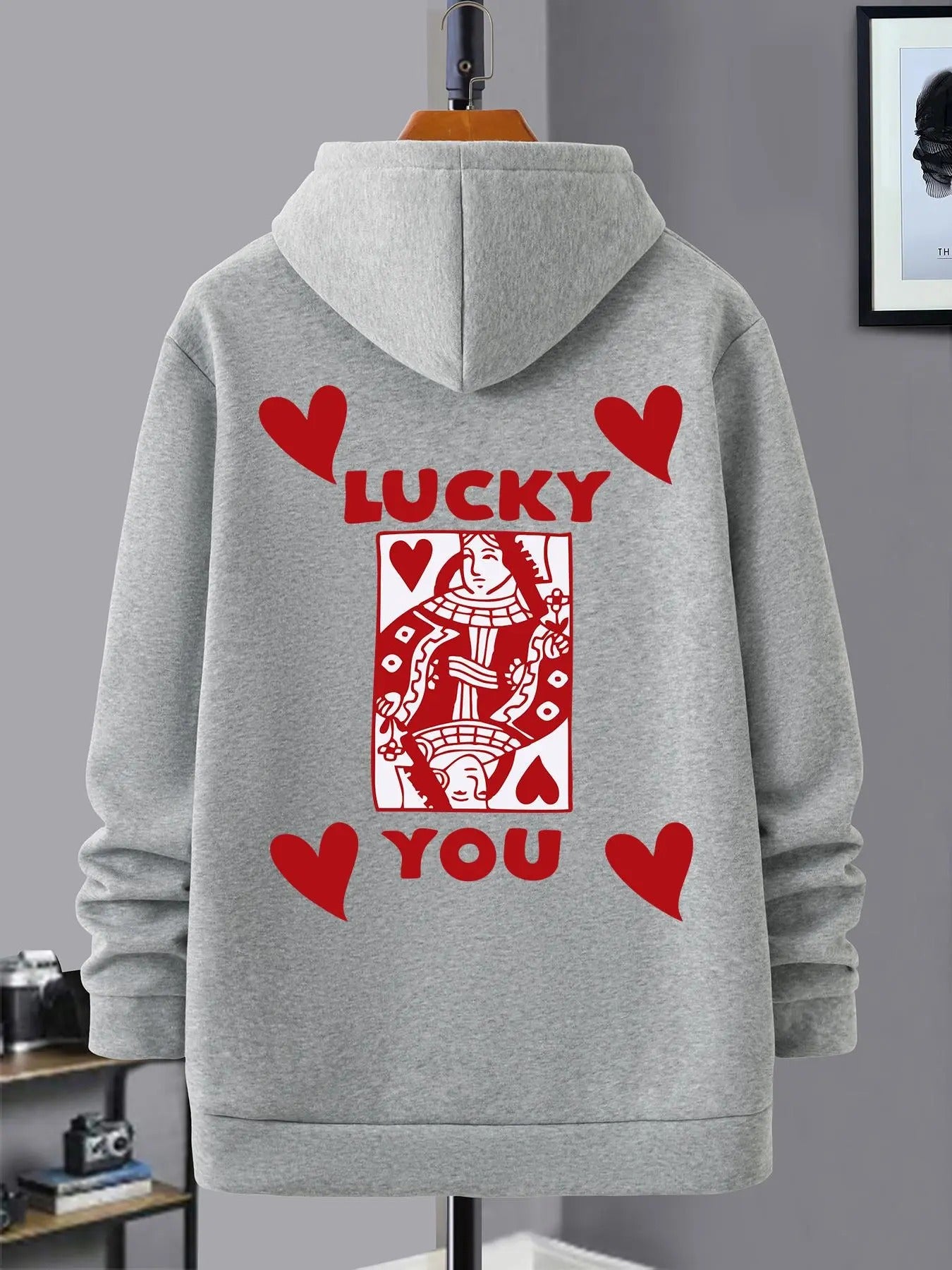 Unisex Men'WB shield Heart & Spade Print Drawstring Pocket Hoodie, Regular Fit Casual Long Sleeve Hooded Sweatshirt,...
