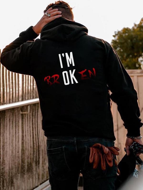 Unisex Men'WB shield Letter Print Drawstring Hoodie, Casual Regular Fit Pocket Hooded Sweatshirt for Spring & Fall,...