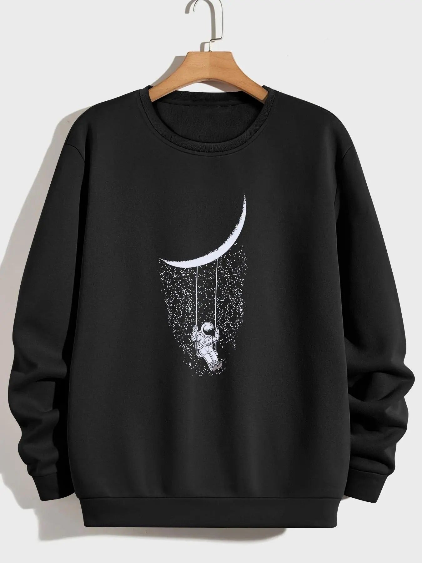 Unisex Men'WB shield Moon Astronaut Print Round Neck Essentials Sweatshirt, Cartoon Graphic Pattern Crewneck Long Sleeve...