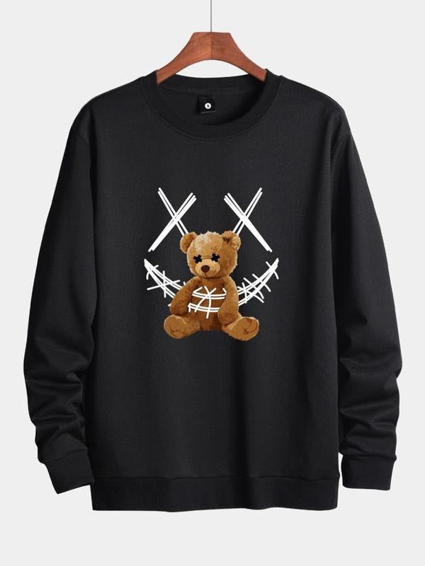 Unisex Men'WB shield Regular Fit Cartoon Bear Print Drop Shoulder Essentials Sweatshirt, Casual Comfy Crew Neck Long...
