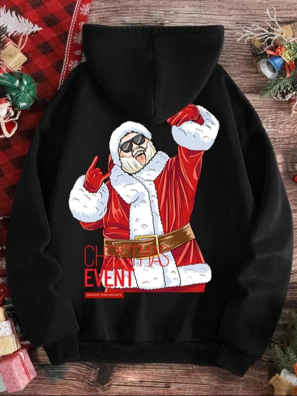 Unisex Men'WB shield Regular Fit Cartoon Santa Claus Print Essentials Hoodie, Trendy Casual Drawstring Pocket Hooded...