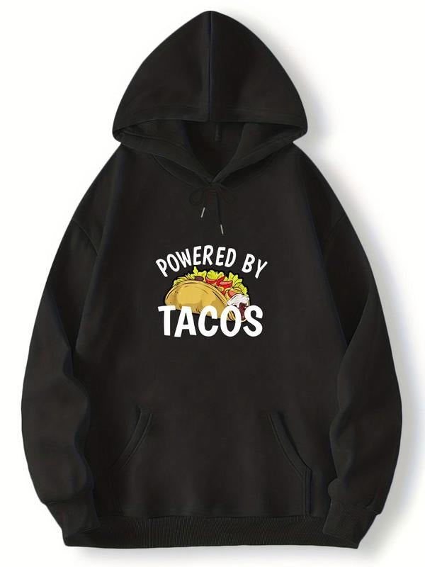 Unisex Men'WB shield Regular Fit Cartoon Taco & Letter Print Drop Shoulder Essentials Hoodie, Fashion Casual Drawstring...