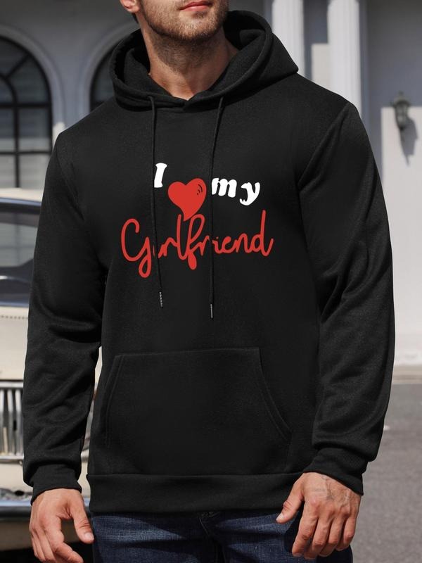 Unisex Men'WB shield Regular Fit Letter & Heart Print Drawstring Pocket Hoodie, Fashion Essentials Hoodie, Casual Comfy...