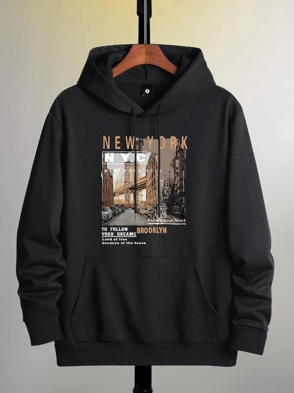 Unisex Men'WB shield Regular Fit Letter & Landscape Print Pocket Drawstring Essentials Hoodie, Casual Graphic Pullover...