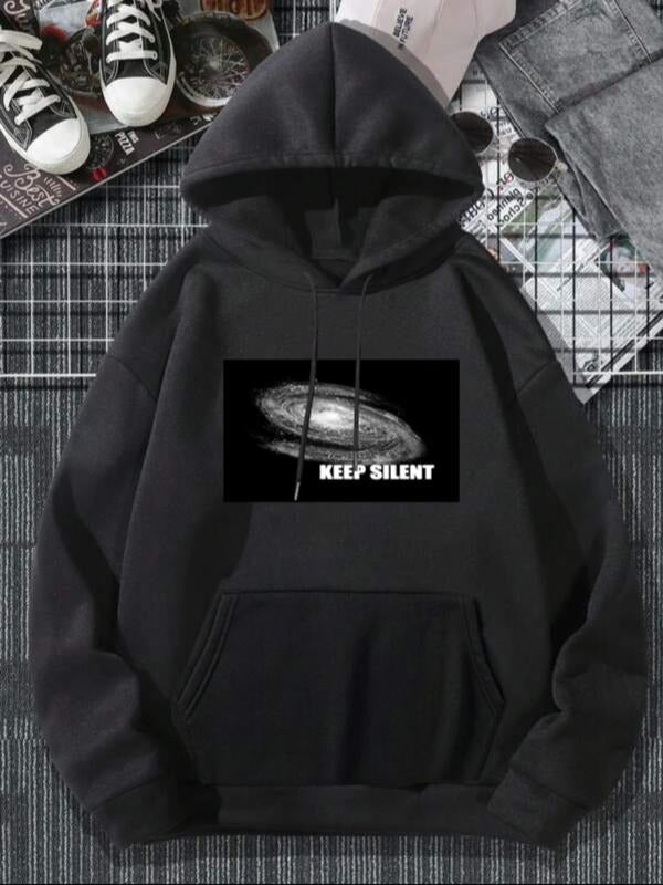 Unisex Men'WB shield Regular Fit Planet & Letter Print Drop Shoulder Drawstring Pocket Hoodie, Essentials Hoodie, Fashion...