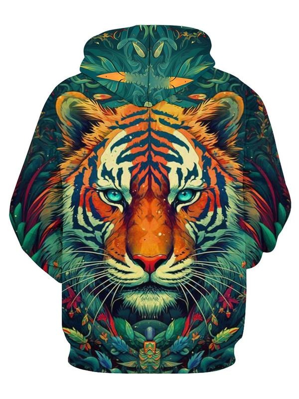 Unisex Men'WB shield Spiky hair fighters Over Print Pocket Drawstring Hoodie, Essentials Hoodie, Tiger Print Long Sleeve...
