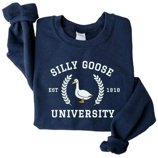 Unisex Silly Goose University Unisex Tee, Crewneck and Hoodie Gifts Sweaters Fabric Menswear tiktok shop Fleece Jet Fleece Jet Cotton Soft  Sport