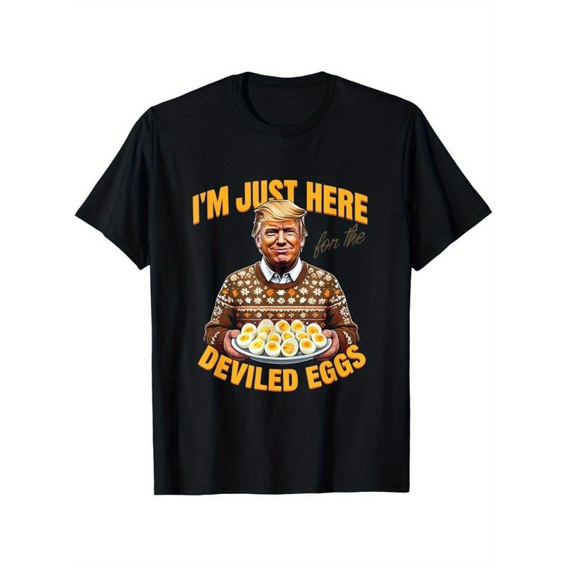 Unisex Thanksgiving T-Shirt - 100% Cotton Crew Neck Casual Tee with "I'm Just Here for the Deviled Eggs" Print, Slight Stretch Knit Fabric, Perfect for All Seasons, Adult Fit - Ideal Gift for Holidays and Birthdays made in usa