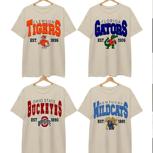 Unisex Vintage All University Graphic T-Shirt, Throwback Sports Style Featuring Iconic Campus Mascot Designs, Perfect for NCAA Fans, Gameday Outfits & Casual Streetwear