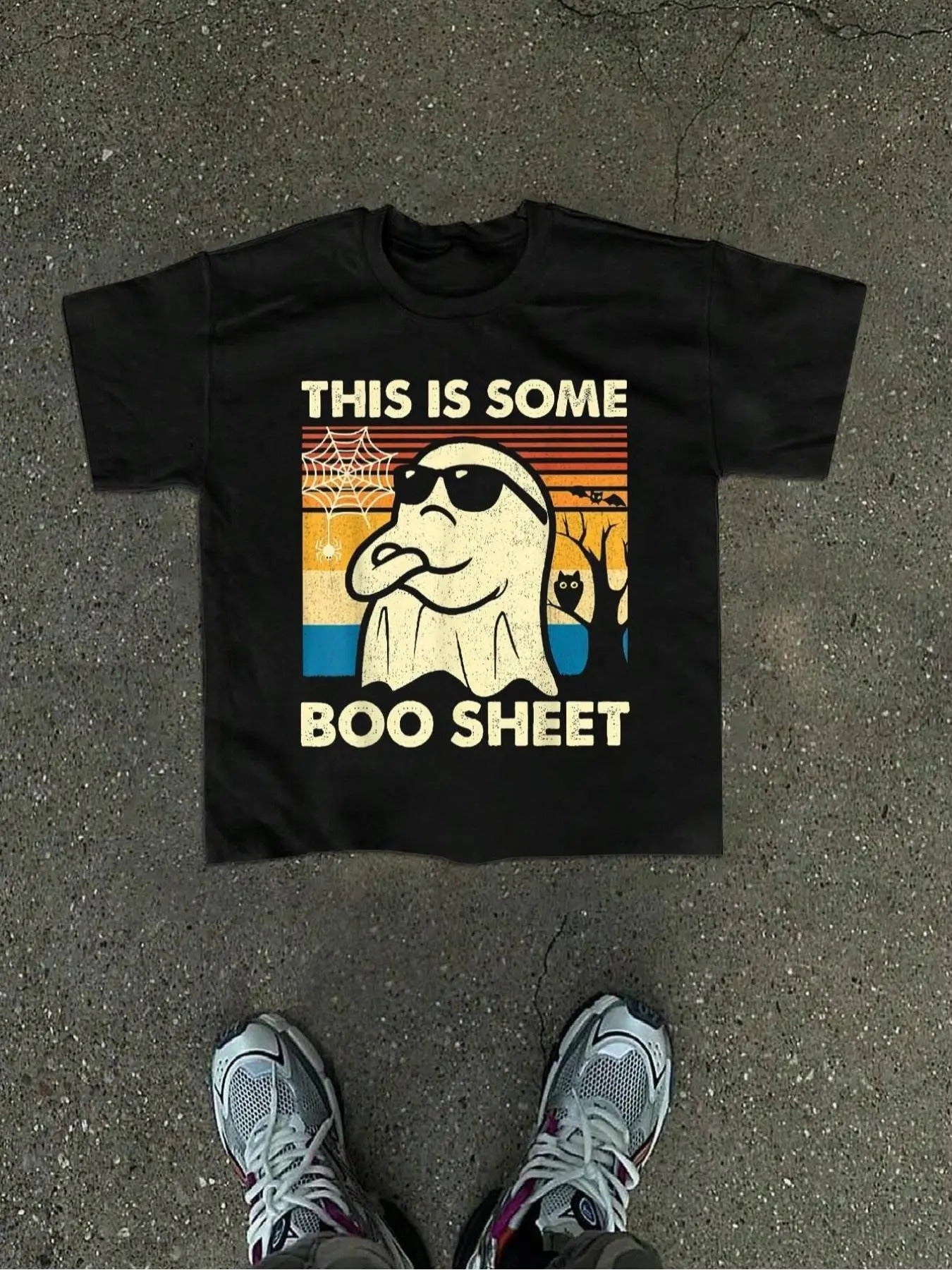 Unisex'WB shield Ghost & Letter Print Round Neck Tee, Regular Fit Street Fashion Short Sleeve T-shirt for Summer, Men'WB...