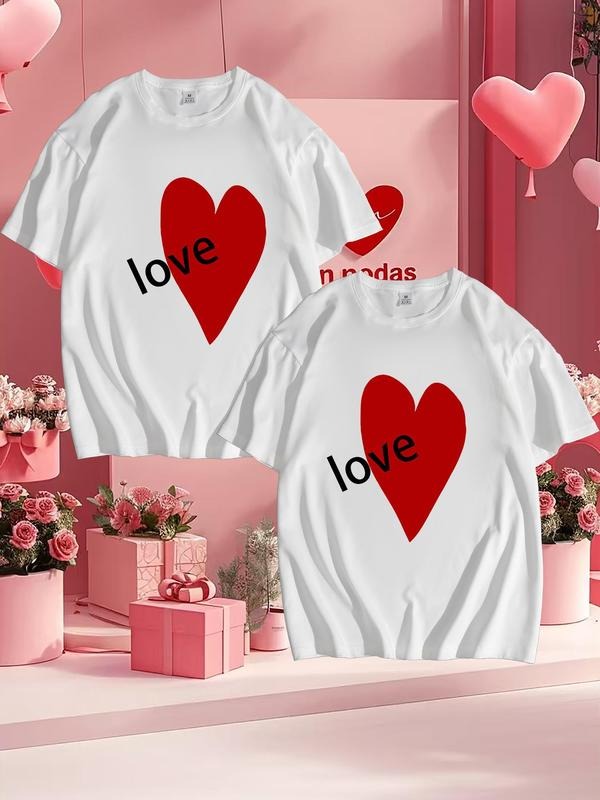 Unisex'WB shield Heart & Letter Print Short Sleeve Tee, Regular Fit Casual Round Neck Graphic T-shirt for Summer,...