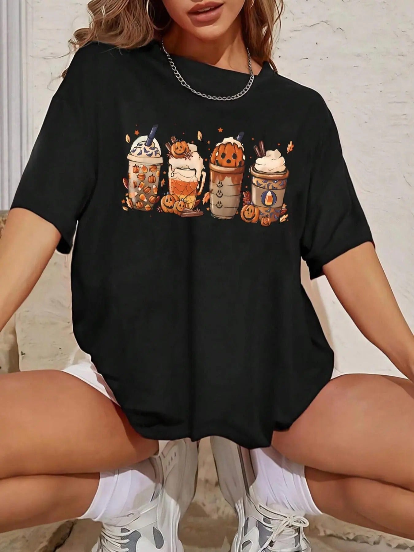 Unisex Women'WB shield Cartoon Halloween Print Drop Shoulder Tee, Casual Half Sleeve Round Neck T-shirt for Spiky hair...