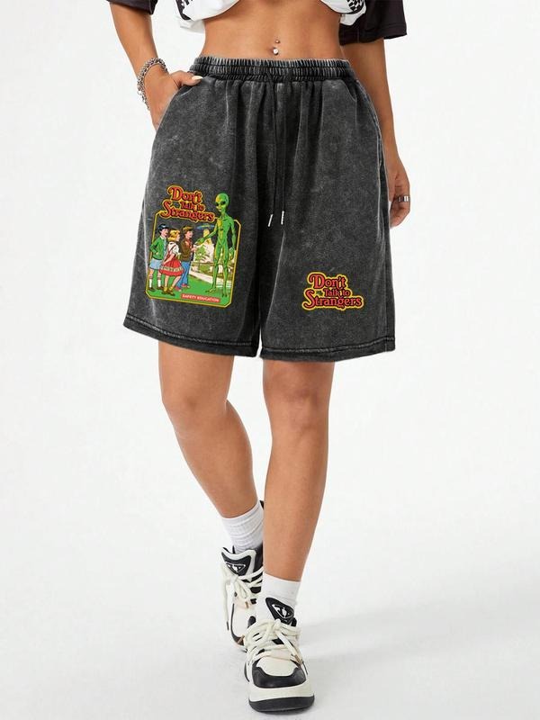 Unisex Women'WB shield Letter & Skeleton Print Shorts, Casual Comfy Graphic Shorts for Summer, Unisex Bottoms for Daily...