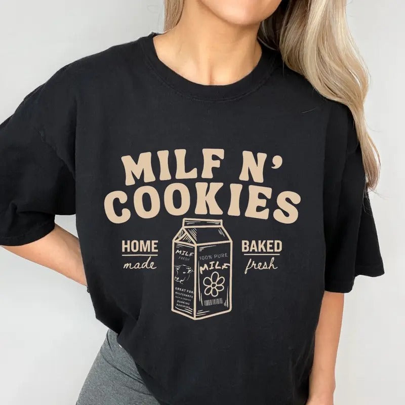 Unisex comfort colors milf n cookies short sleeve cotton casual graphic tshirt