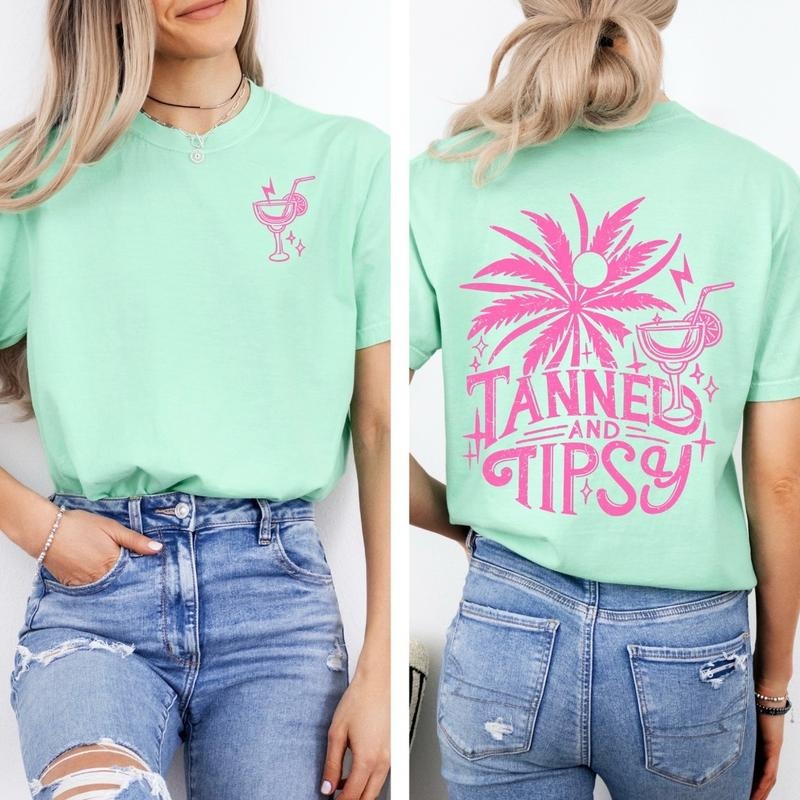 Unisex comfort colors summer beach tanned and tipsy short sleeve cotton casual graphic tshirt