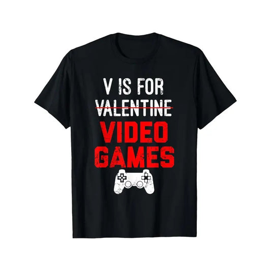 V Is For Video Games Men T-Shirts, Funny Valentines Day Novelty Graphic Printed Tee, Short Sleeve Boys Valentine'S Day T-Shirt for Boyfriend Bf Lover 100% Cotton made in usastyle{n002}2