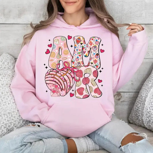 Valentine Amor Coquette Bow Tshirt Sweatshirt Hoodie, Funny Mexican Bread Lover Sweatshirt, Concha Pan Dulce Shirt, Unisex Sweater Pullover Tee